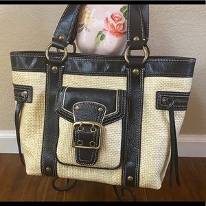 FLASH SALE!Authentic Coach Straw tote Leather Trim